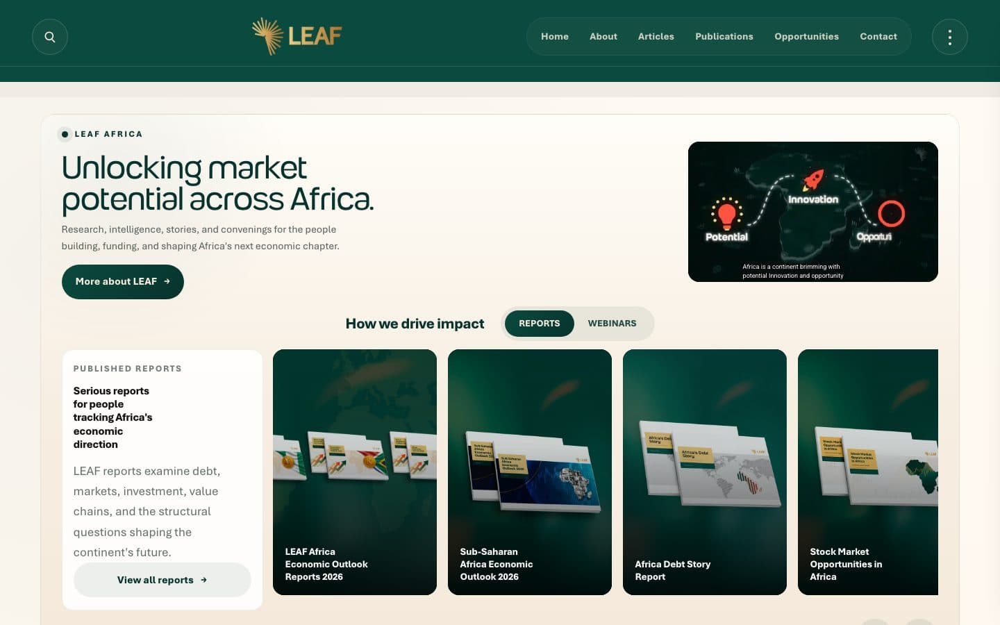 The LEAF website, a research and publishing platform built by Chyberr.