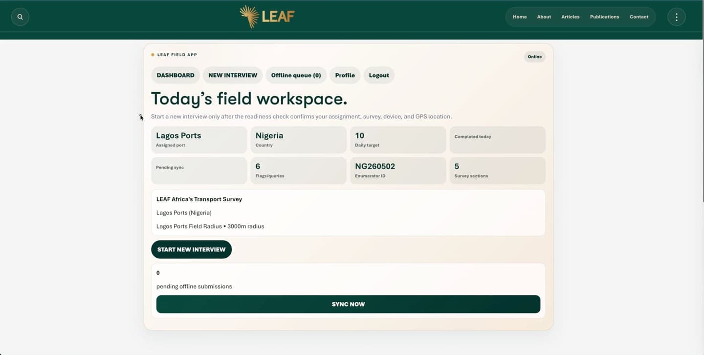 LEAF Field Survey OS, a field worker's dashboard built by Chyberr.