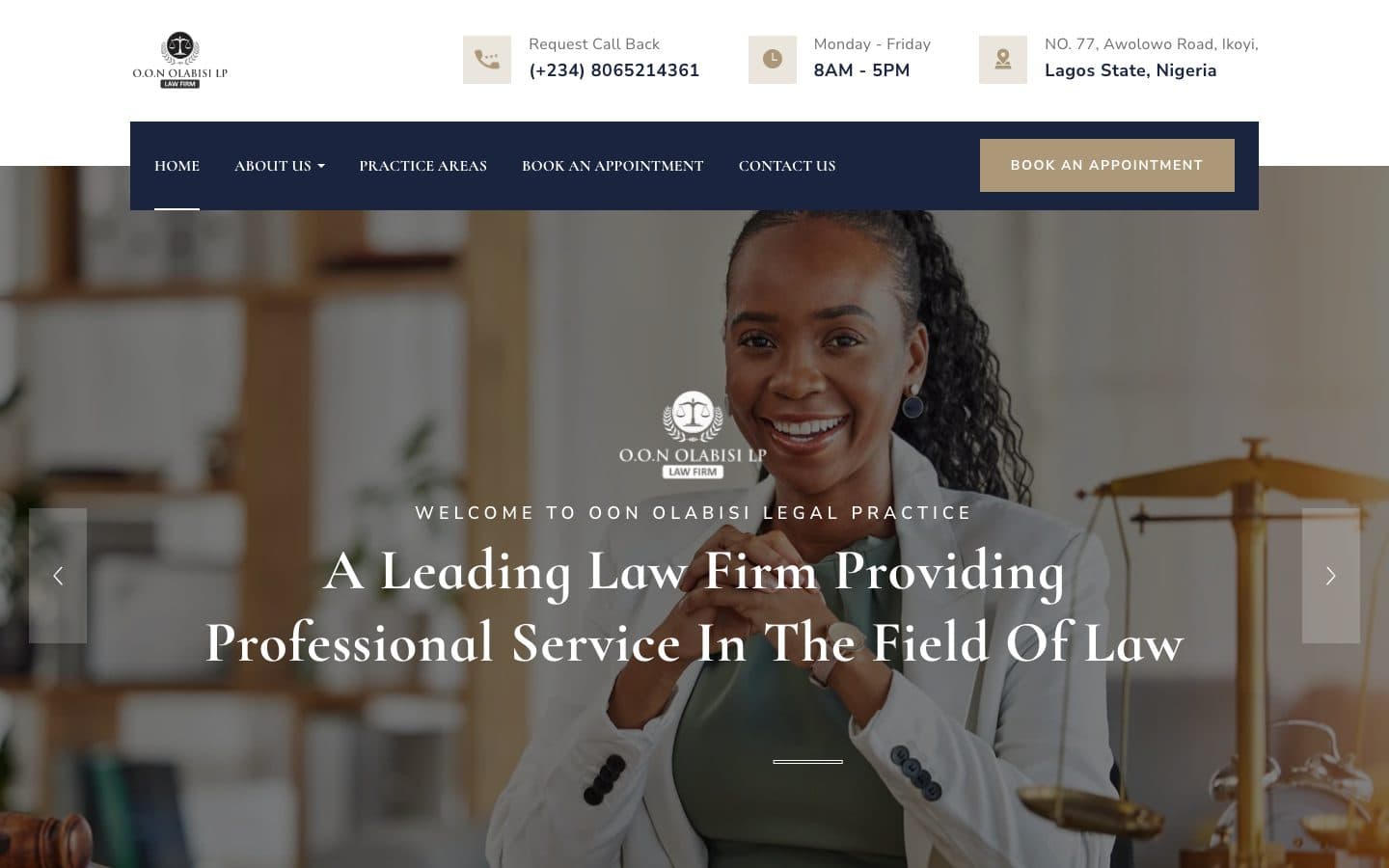 Screenshot of the OON Olabisi Legal Practice website built by Chyberr.