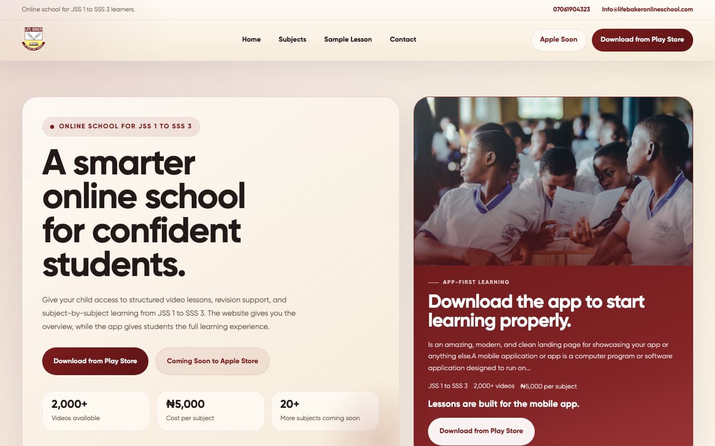 Screenshot of the Life Baker Online School website built by Chyberr.