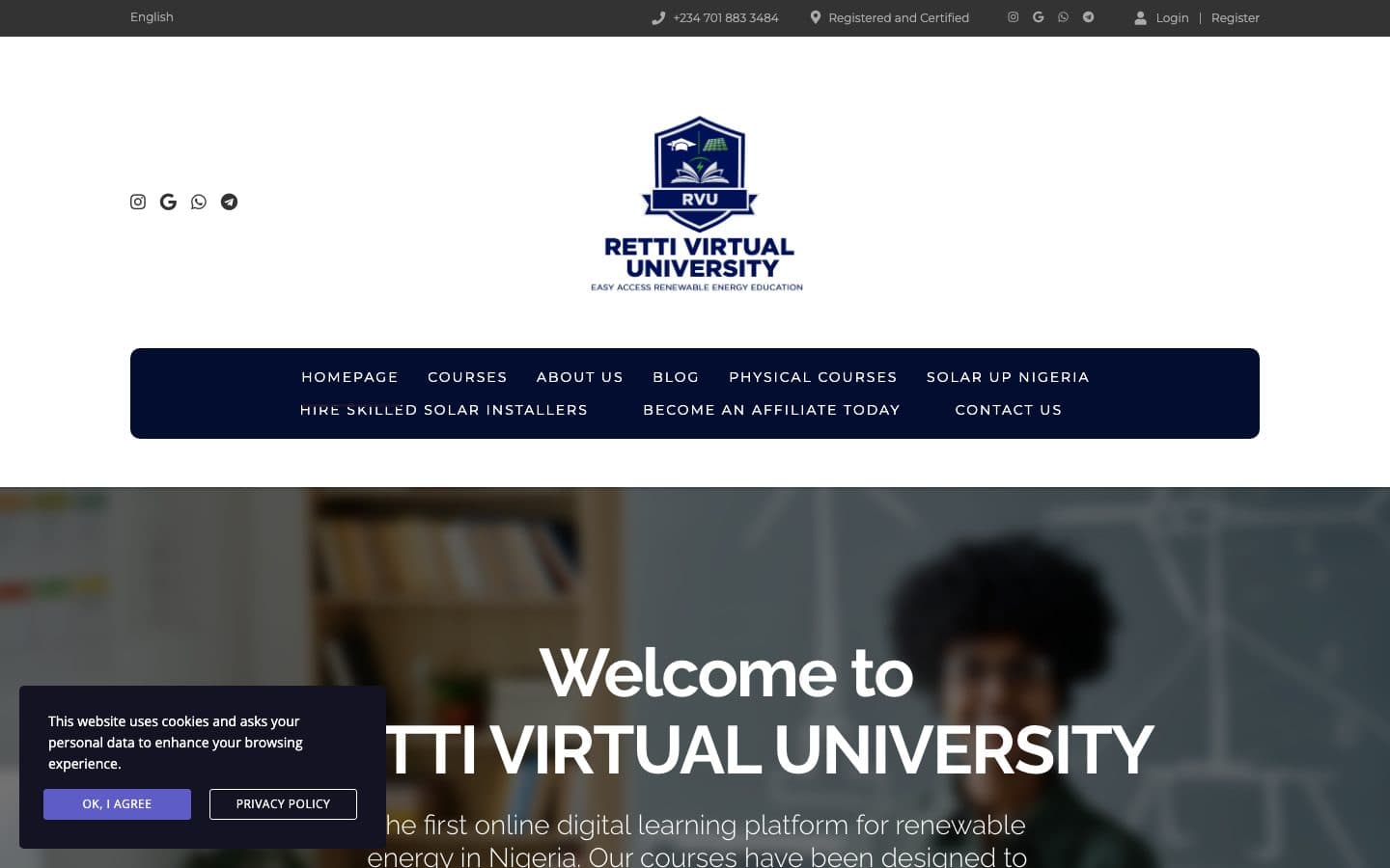 Screenshot of the RETTI Virtual University website built by Chyberr.